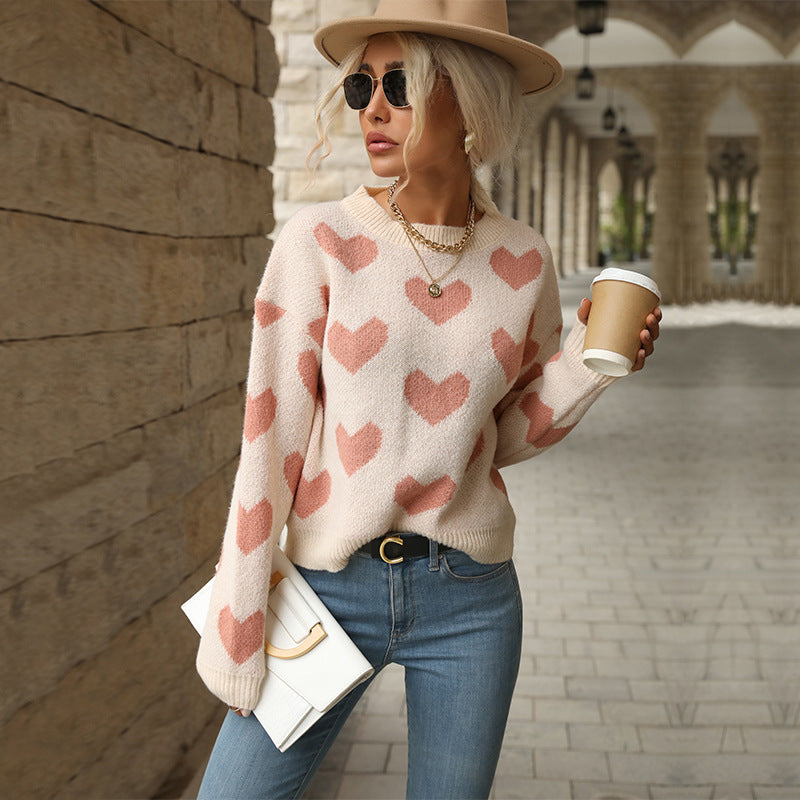Knit sweater for women with heart-shaped pattern and relaxed fit Lune London