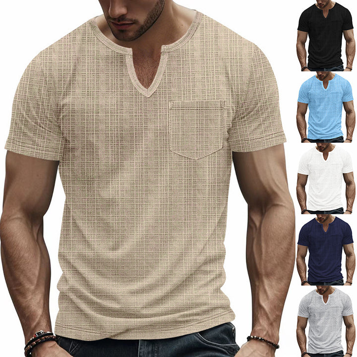 Short trendy short-sleeve shirt for men with structure and Henley collar Lune London