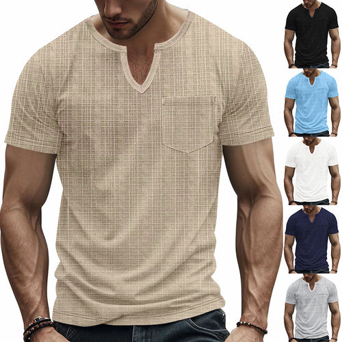 Short trendy short-sleeve shirt for men with structure and Henley collar Lune London