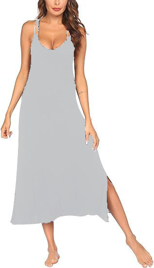 Maxi dress for women with fine spaghetti straps and side slits Lune London