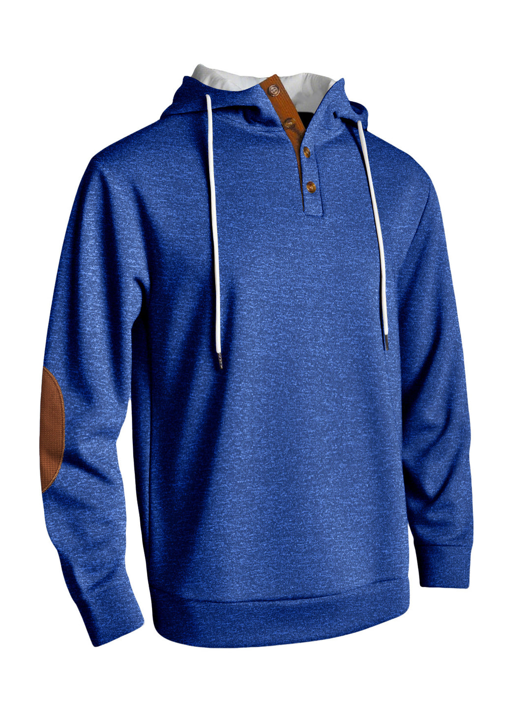 Hooded man with modern design of button placket and elbow patches Lune London