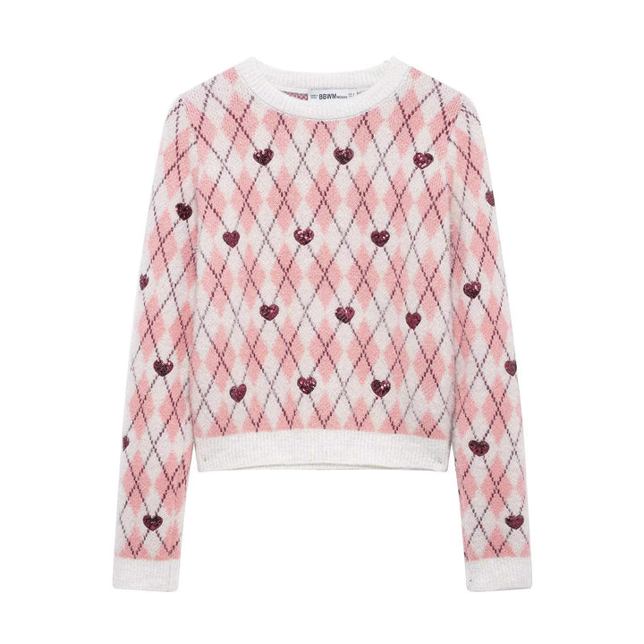 Women's sweater with heart-shaped pattern and sparkling elements Lune London