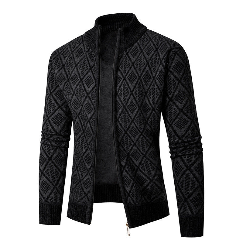 Men's knitted jacket with a diamond pattern and high collar Lune London