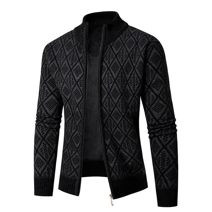 Men's knitted jacket with a diamond pattern and high collar Lune London