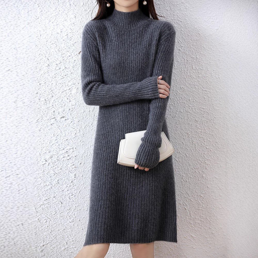 Women's knitted dress with elegant ribbed design and high collar Lune London
