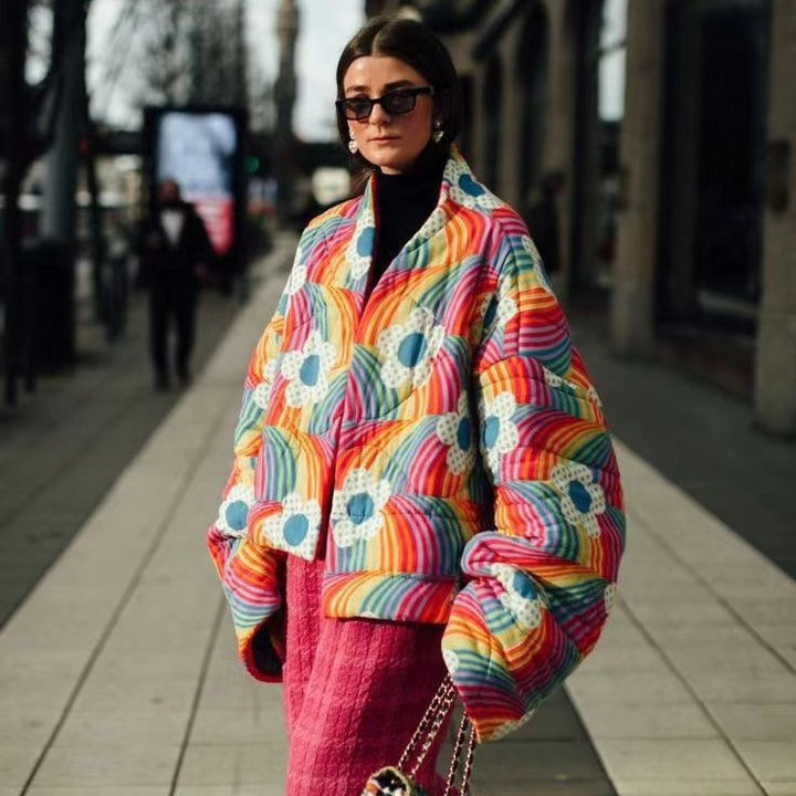 Veste matelassée confortable pour femmes avec design coloré et manches volumineuses Chic & Stil