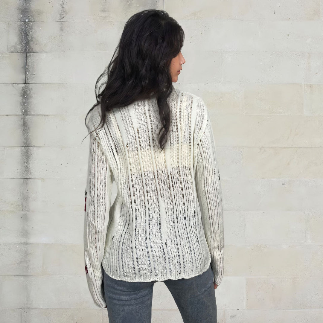 Knit sweater for women with floral appliques Lune London