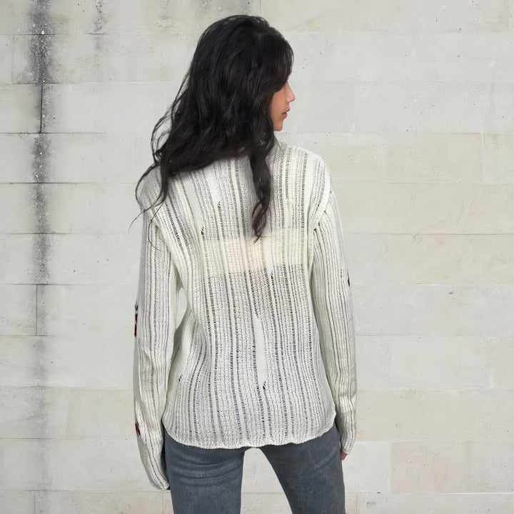 Knit sweater for women with floral appliques Lune London