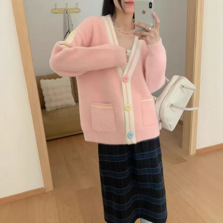 Cardigan Femme Confortable avec Boutons Colorés et Poches