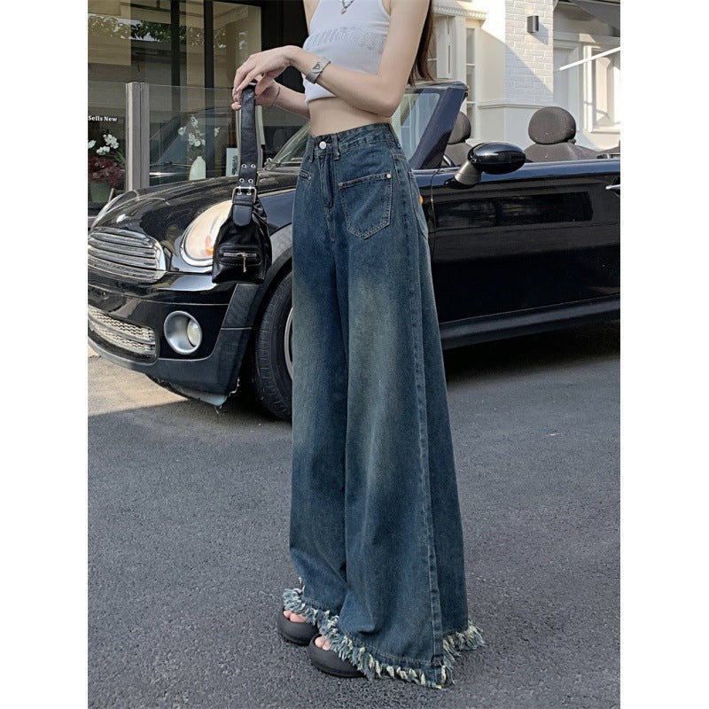 Pantalons en jean larges pour femmes avec ourlet effiloché Chic & Stil
