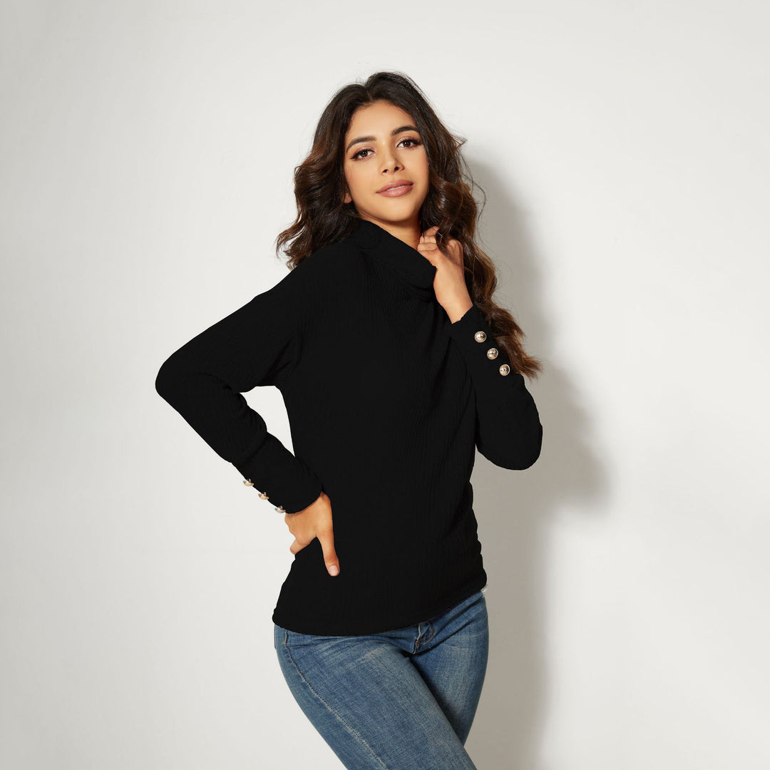 Women Modern Turtleneck Sweater with Button Detail Lune London