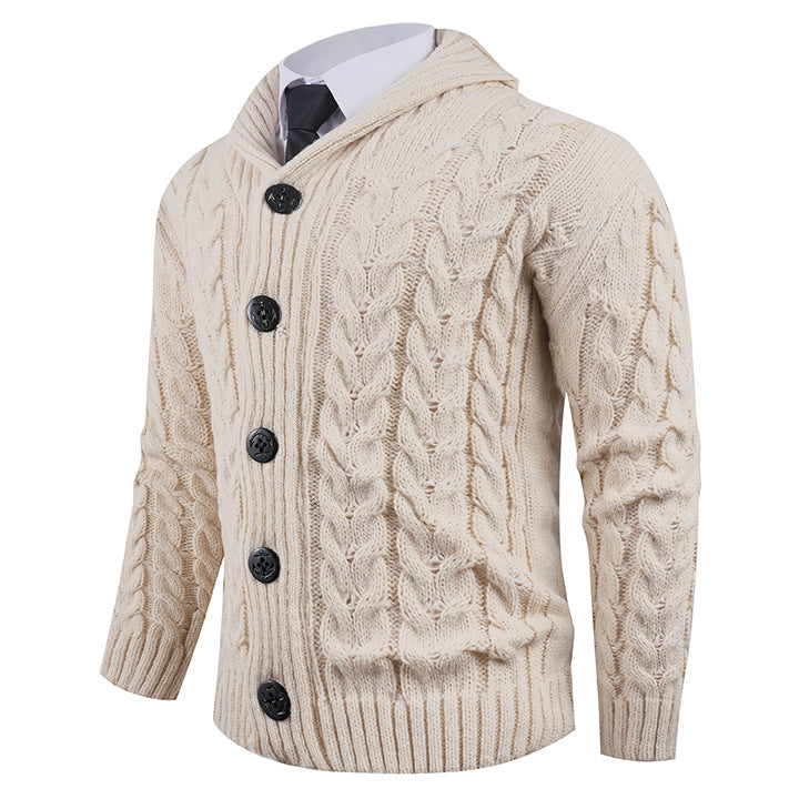 Men's knitted jacket with cable pattern and elegant shawl collar Lune London