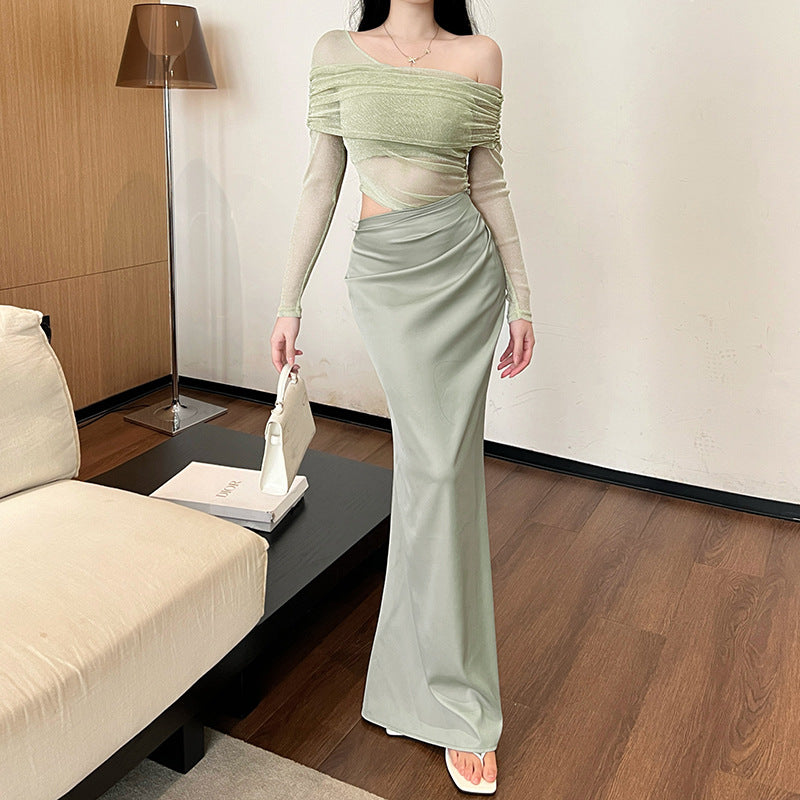 Lune London women off-shoulder maxi dress with ruffles