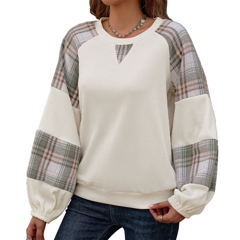 Casual sweatshirt for women with checked details and voluminous sleeves Lune London