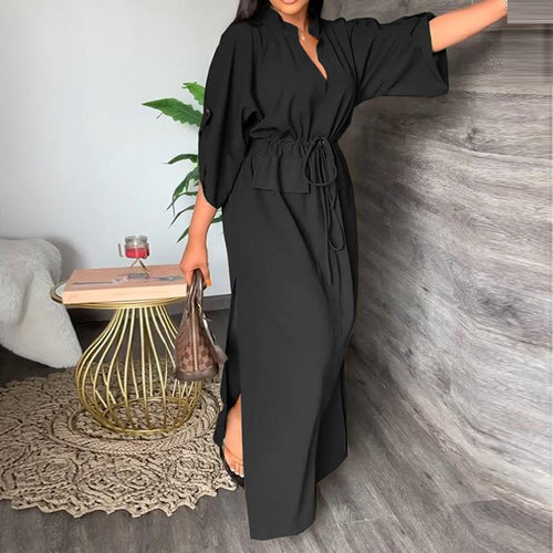 Robe maxi décontractée pour femmes avec ceinture et larges manches Chic & Stil