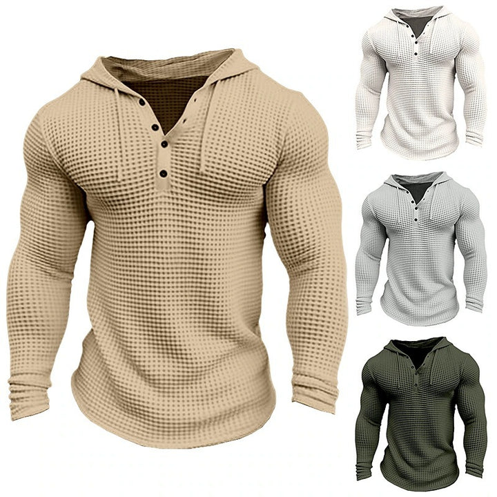 Men's casual hoodie in waffle structure with button placket Lune London