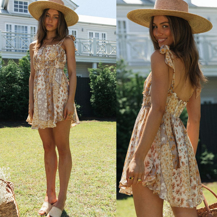 Robe d'été aérienne pour femmes avec un motif floral ludique et des bretelles spaghetti Chic & Stil