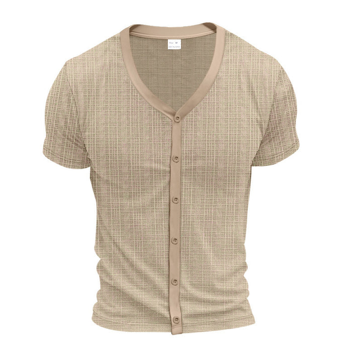 Short casual short-sleeved shirt for men with button placket and textured design Lune London