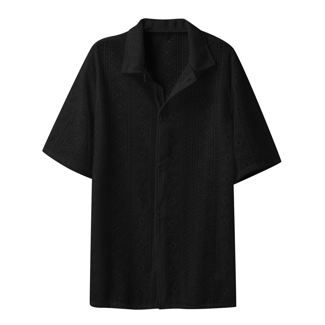 Short-sleeve shirt for men with textured pattern and button placket Lune London