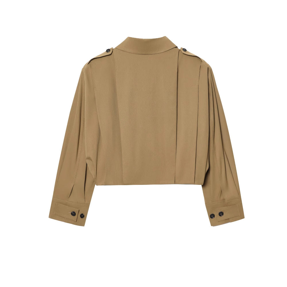 Short jacket for women with decorative button details and modern pleats Lune London