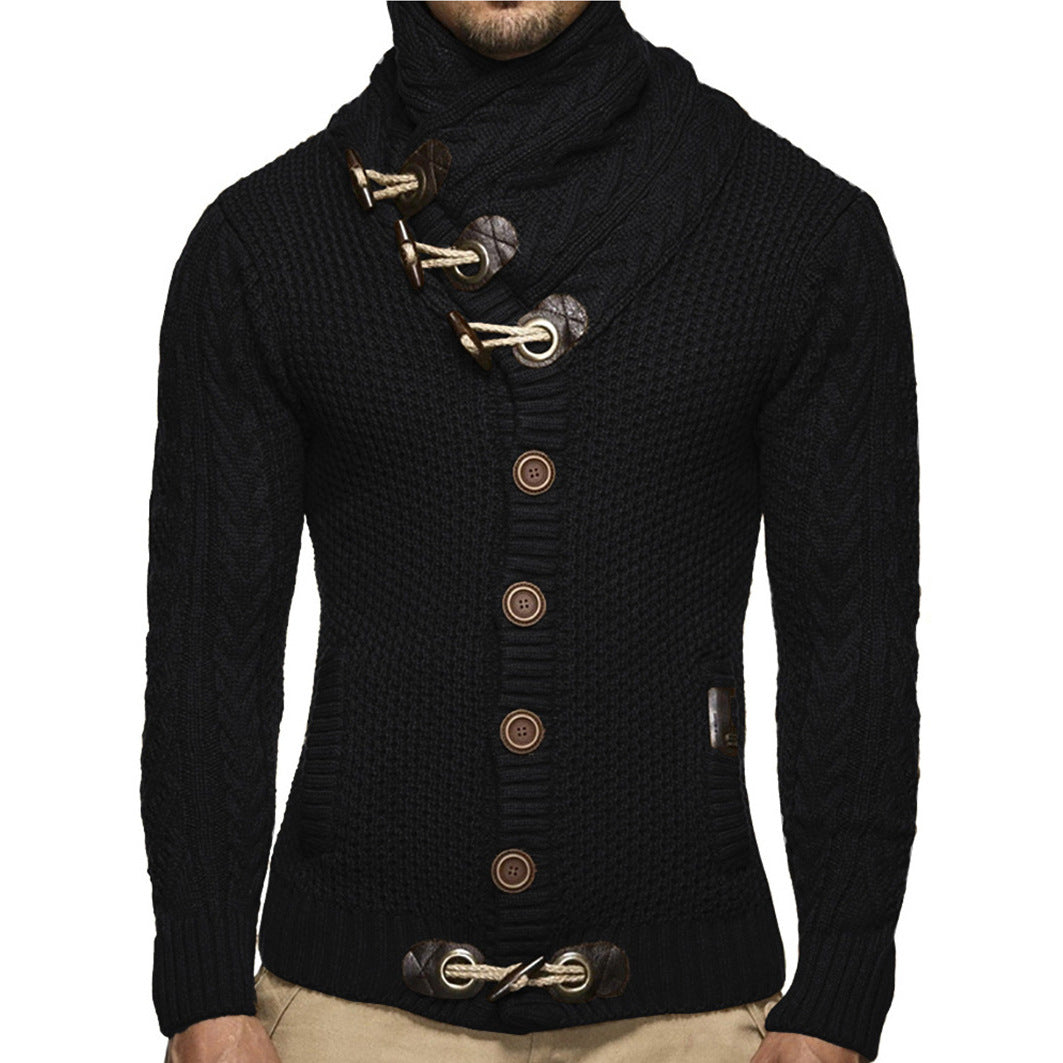 Men's knitted jacket with asymmetrical collar and single button design Lune London