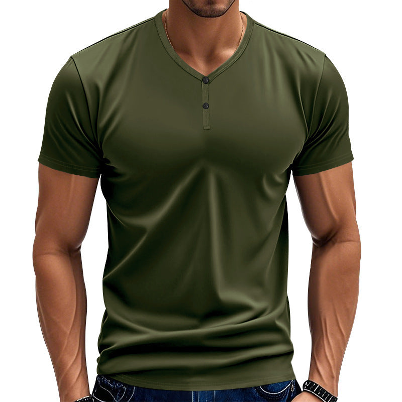 Short Sleeve Henley T-Shirt for Men with Textured V Neck Lune London