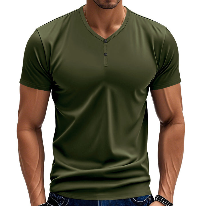 Short Sleeve Henley T-Shirt for Men with Textured V Neck Lune London