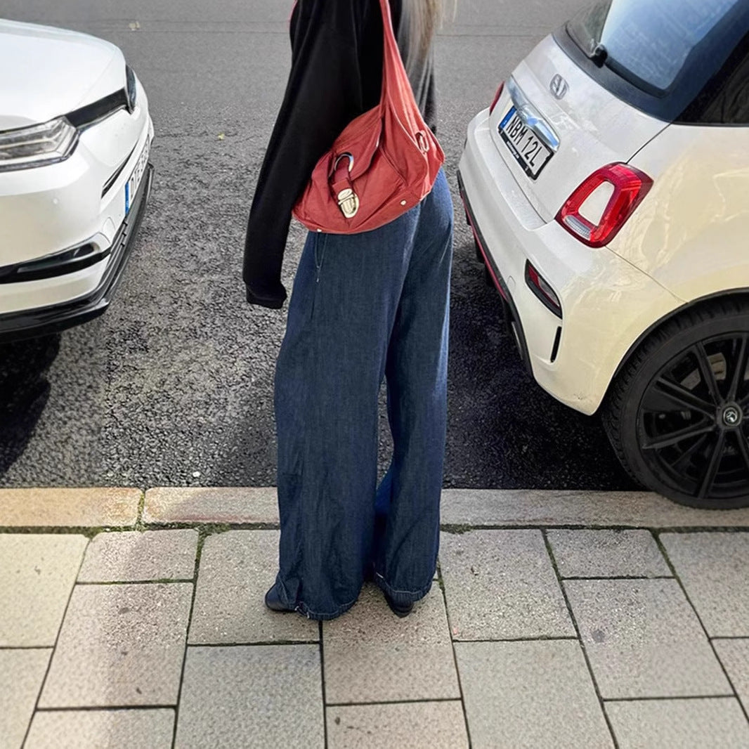 Wide jeans for women with elastic waistband and adjustable hem Lune London