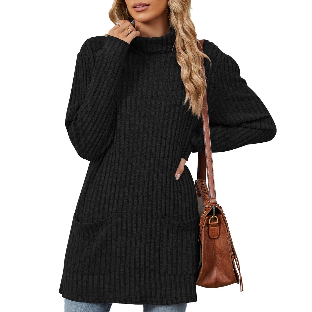 Oversized knitted sweater for women with high collar and practical pockets Lune London