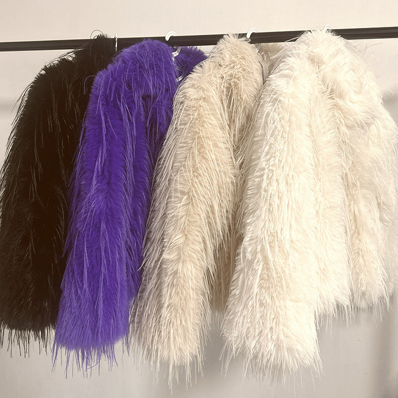 Ladies Elegant Faux Fur Blazer with Wide Lapels Lune London