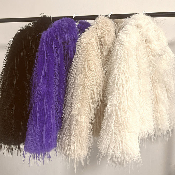 Ladies Elegant Faux Fur Blazer with Wide Lapels Lune London