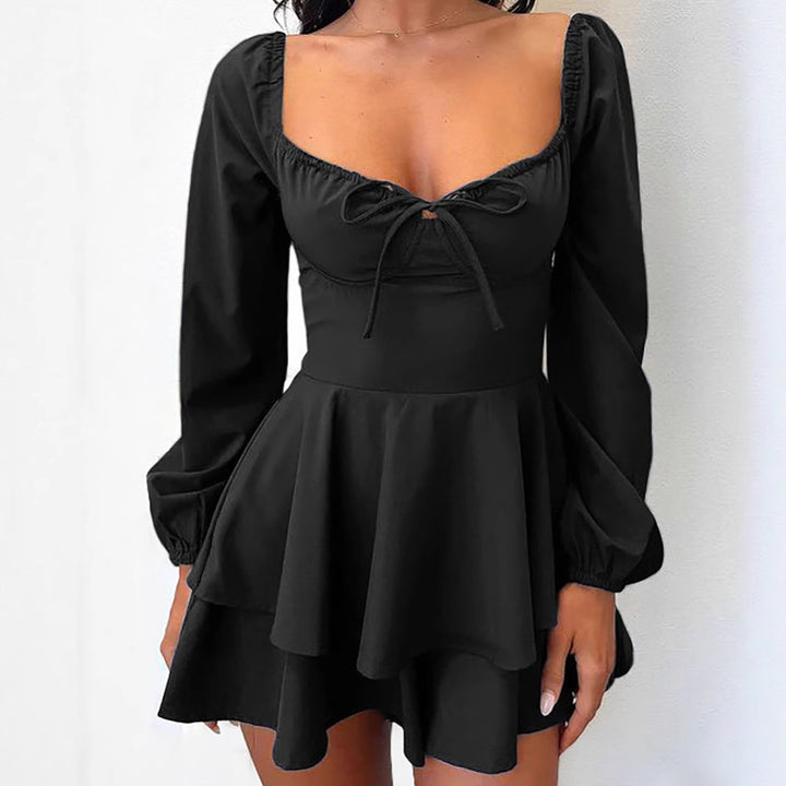 Ladies Mini Dress Play with ruffled hem and deep V-neck Lune London