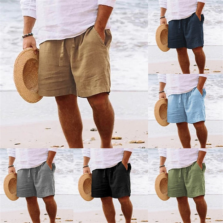 Light linen shorts for men with elastic waistband and practical side pockets Lune London