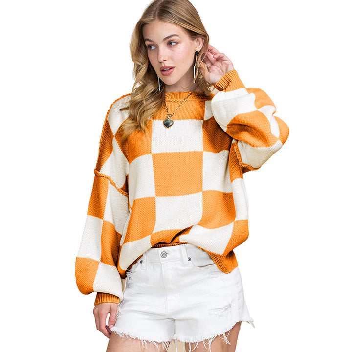 Oversized sweater for women with a tartan pattern and voluminous sleeves Lune London