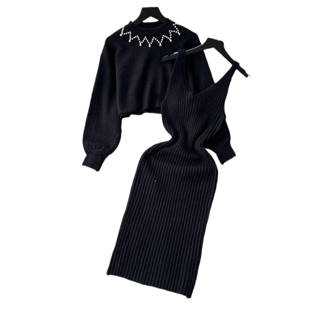 Women’s knitted dress with V-neckline and luxurious details Lune London