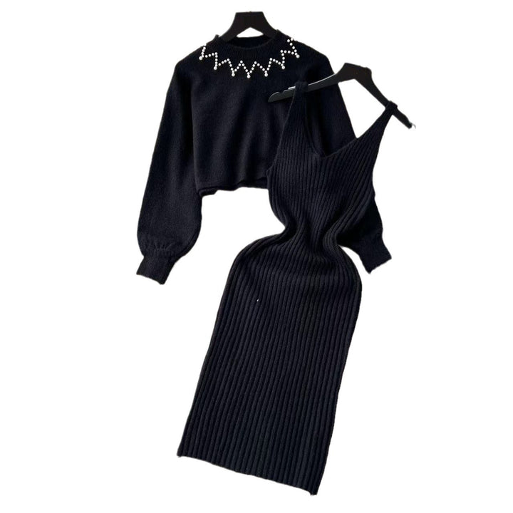 Women’s knitted dress with V-neckline and luxurious details Lune London