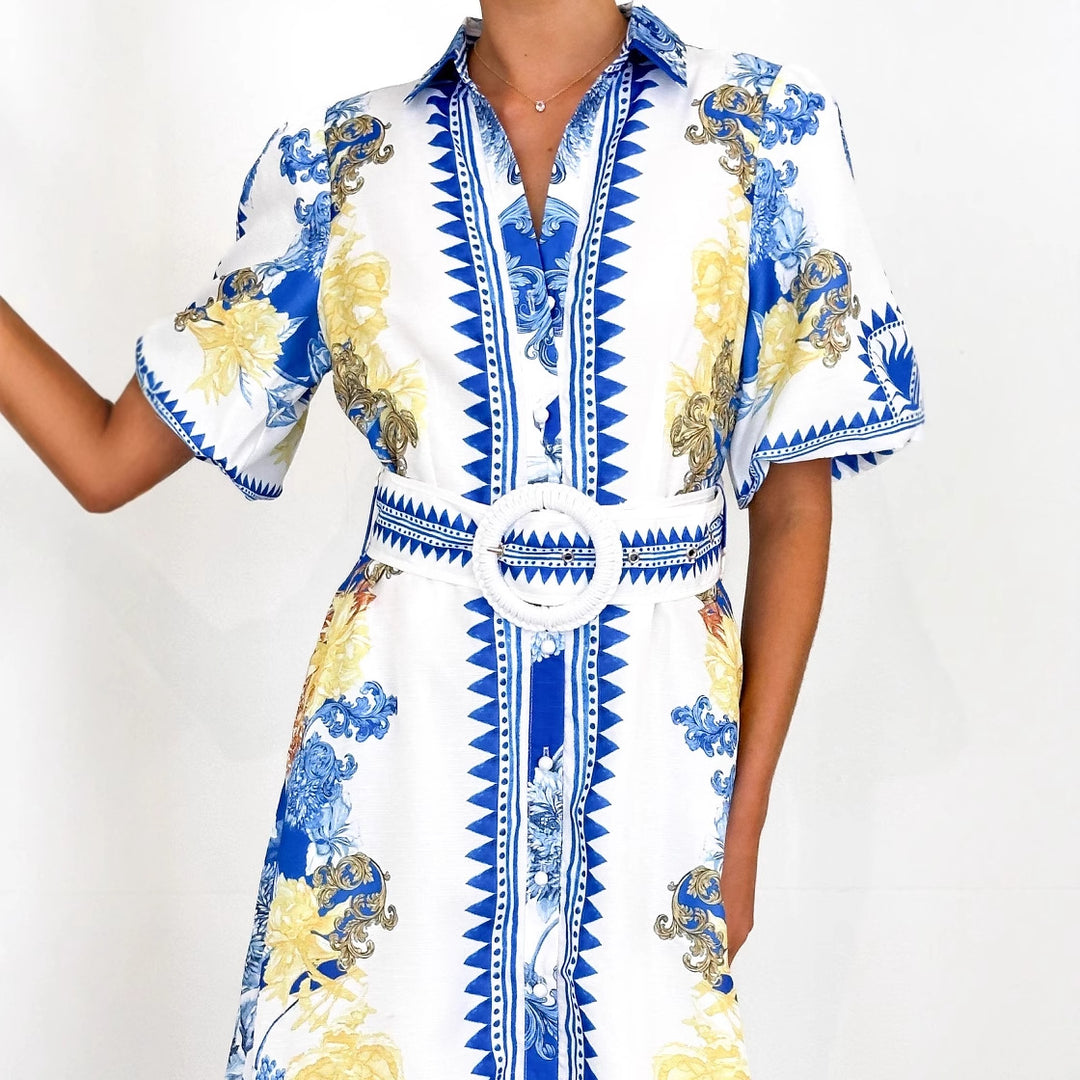 Chic & Stil Women's maxi dress with floral pattern and waistband