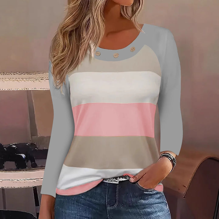 Long sleeve t-shirt for women with a trendy striped pattern and decorative buttons Lune London