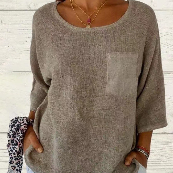 Ladies casual linen top with loose fit and chest pocket Lune London