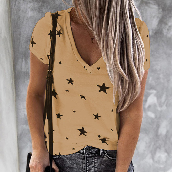 T-shirt femme à col en V avec motif étoile et coupe décontractée Chic & Stil