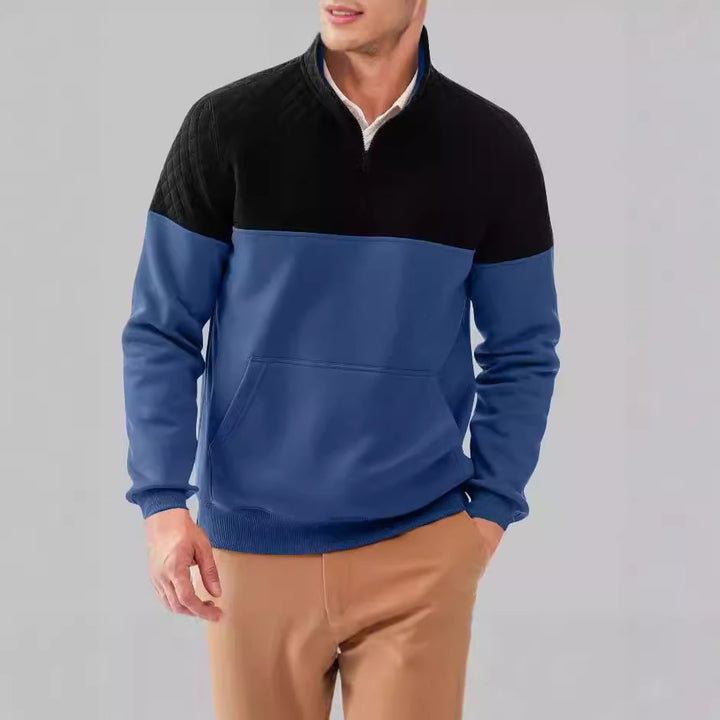 Fleece pullover for men with quilted details and high collar Lune London
