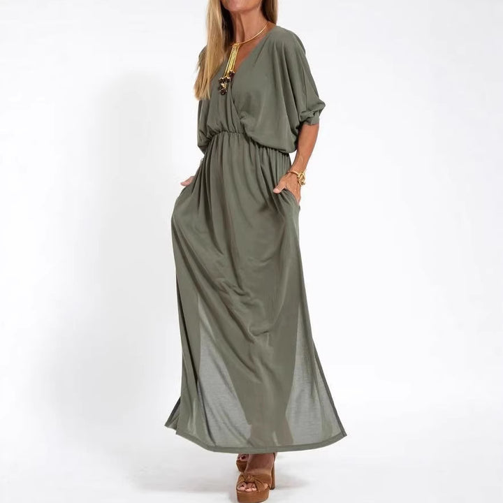 Robe maxi élégante pour femmes avec fente latérale et ceinture flexible Chic & Stil