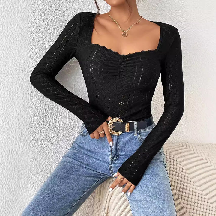 Body à manches longues pour femmes avec décolleté carré et volants raffinés Chic & Stil