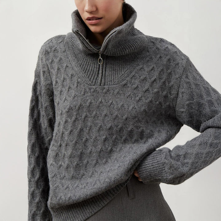 Pull Femme à Motifs avec Col Hauteur et Fermeture Éclair Chic & Stil