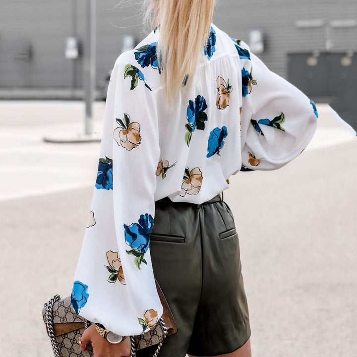 Women Elegant Blouse with Floral Pattern and Effective Puff Sleeves Lune London