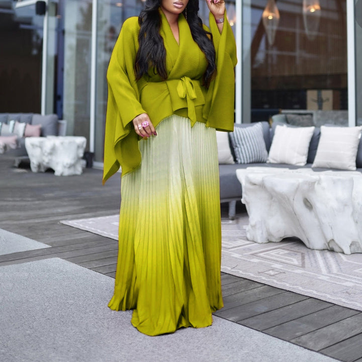 Long pleated dress for women with cape and belt Lune London