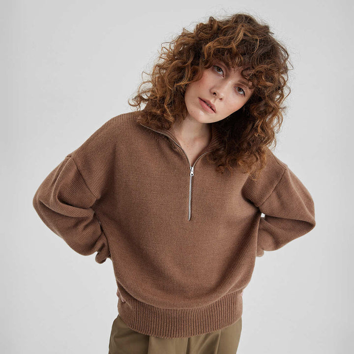 Ladies Knit Sweater with High Collar Lune London