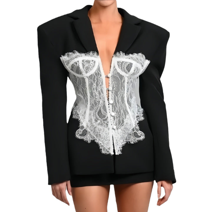 Lune London women's tailored blazer with lace inserts