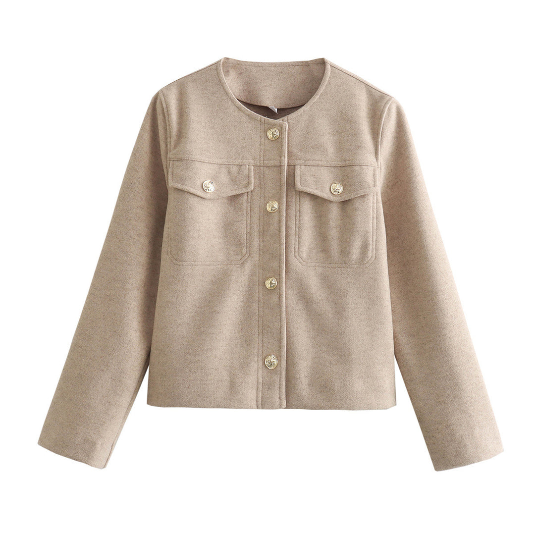Veste blazer féminine tendance avec des boutons dorés et des poches plaquées Lune London