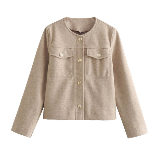 Veste blazer féminine tendance avec des boutons dorés et des poches plaquées Lune London